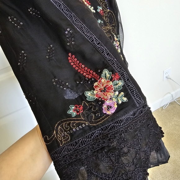 Black Embroidered Pakistani Suit by Erum Emaan - Size 45" - Large - Picture 9 of 17